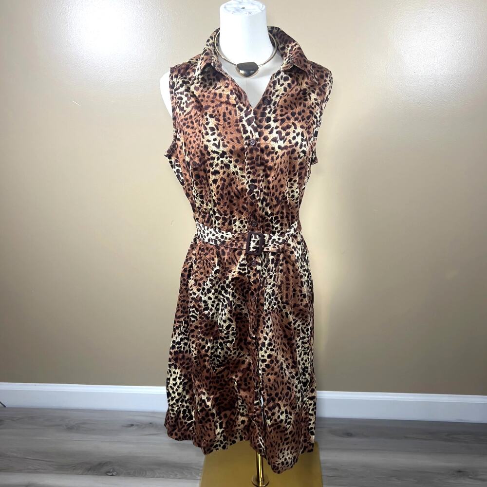 Leopard Print Shirt Dress Belted Size 14 Medium Vintage Y2K